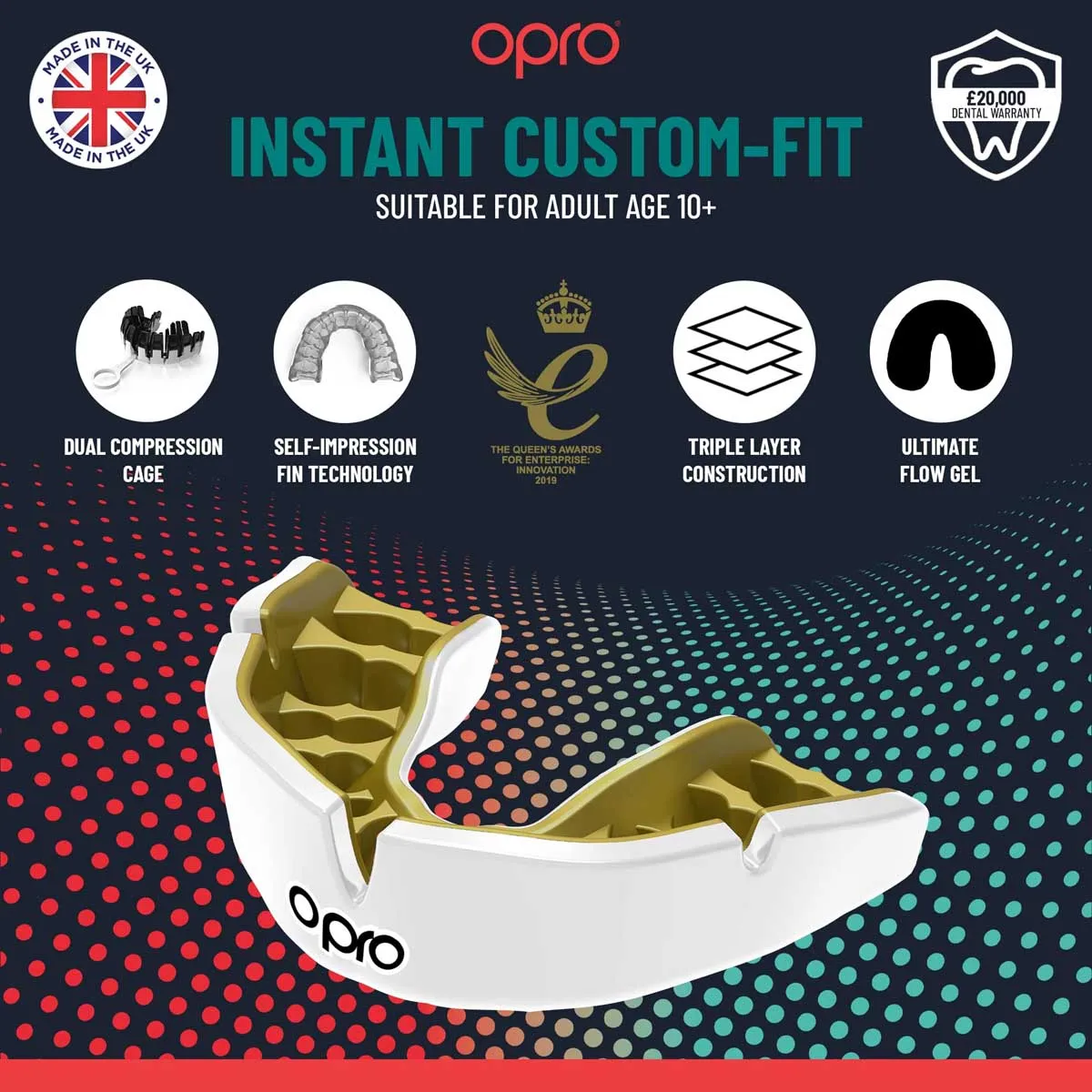 Opro Instant Custom-Fit Jaws Mouth Guard Red/White/Gold