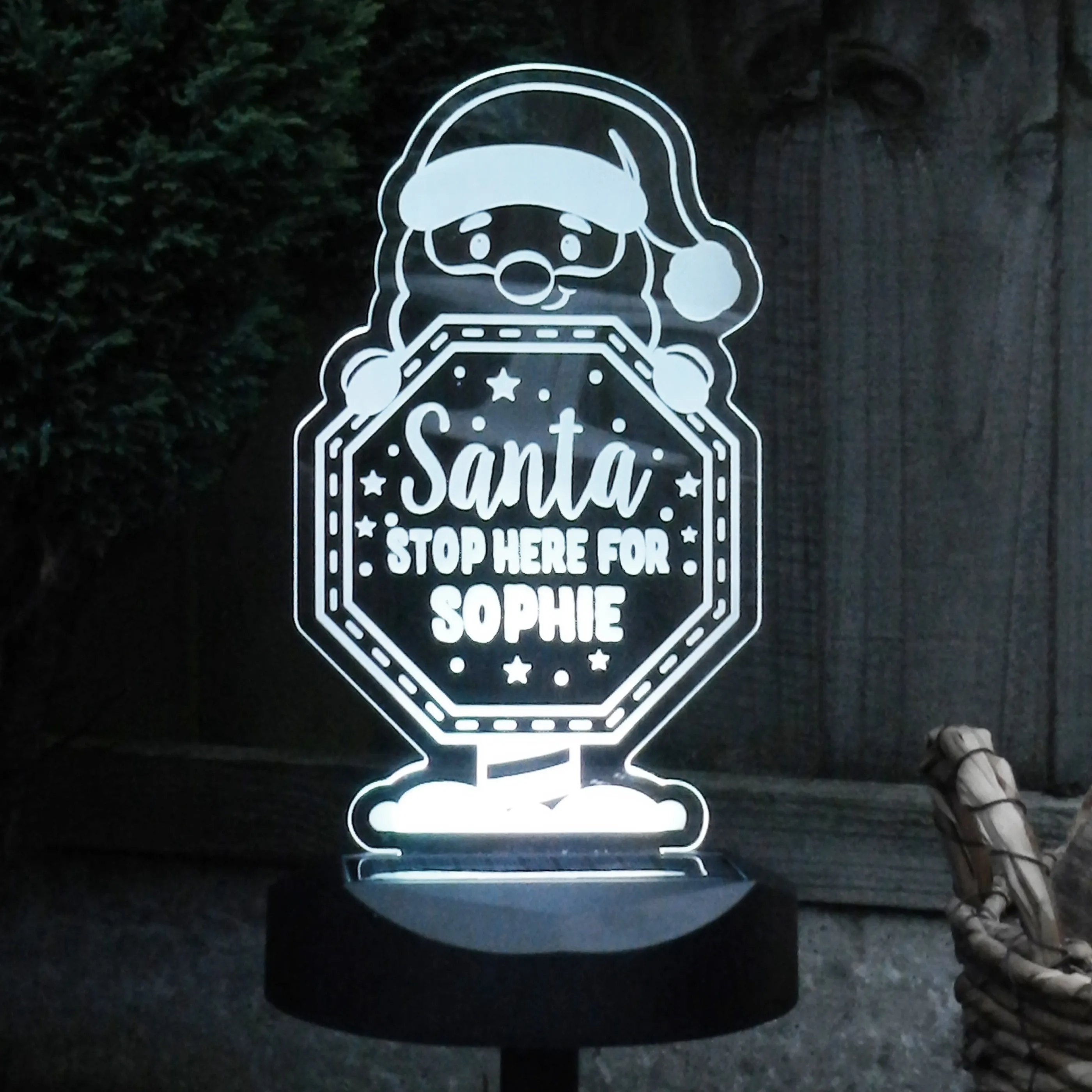 Personalised Santa Stop Here Sign Outdoor Solar Light