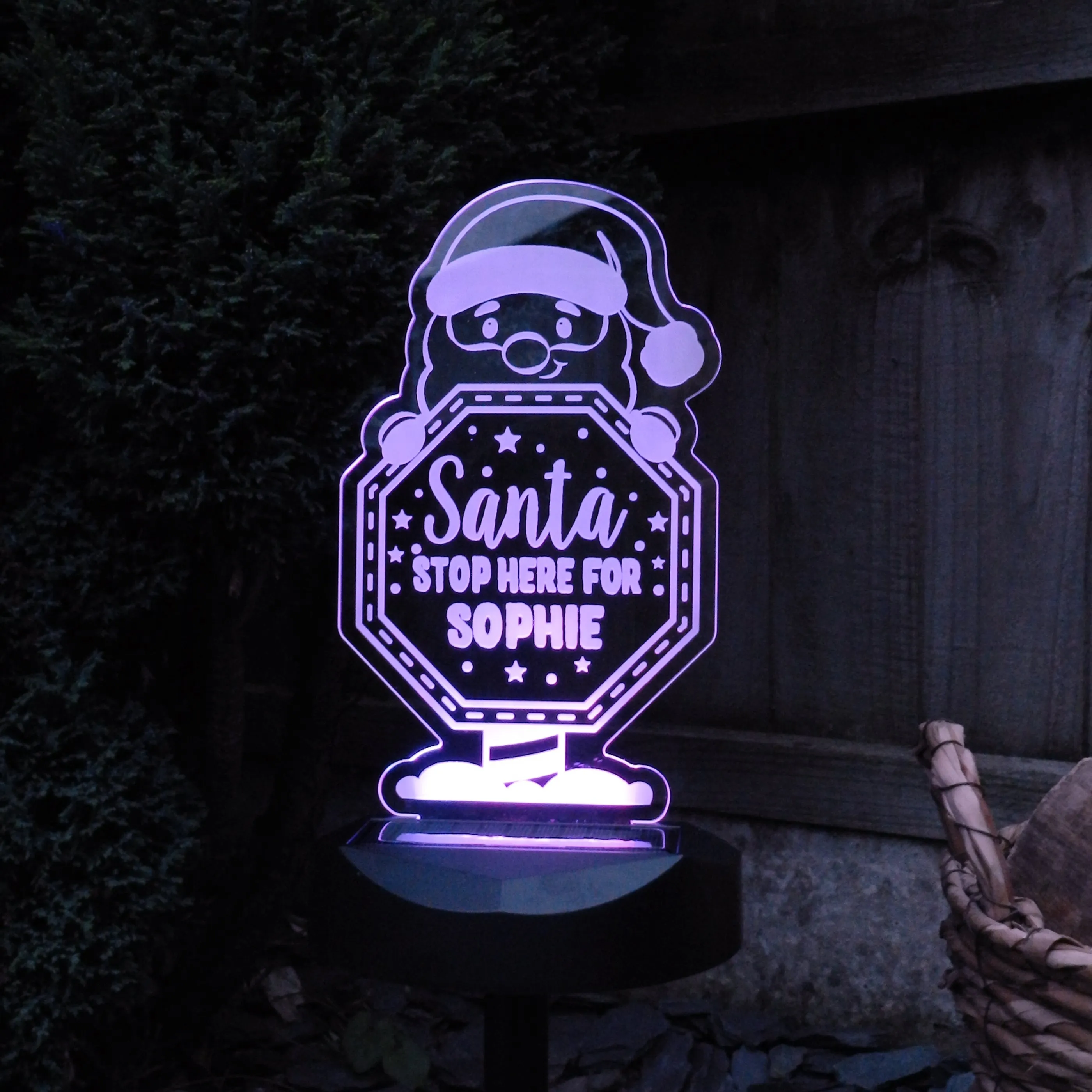 Personalised Santa Stop Here Sign Outdoor Solar Light