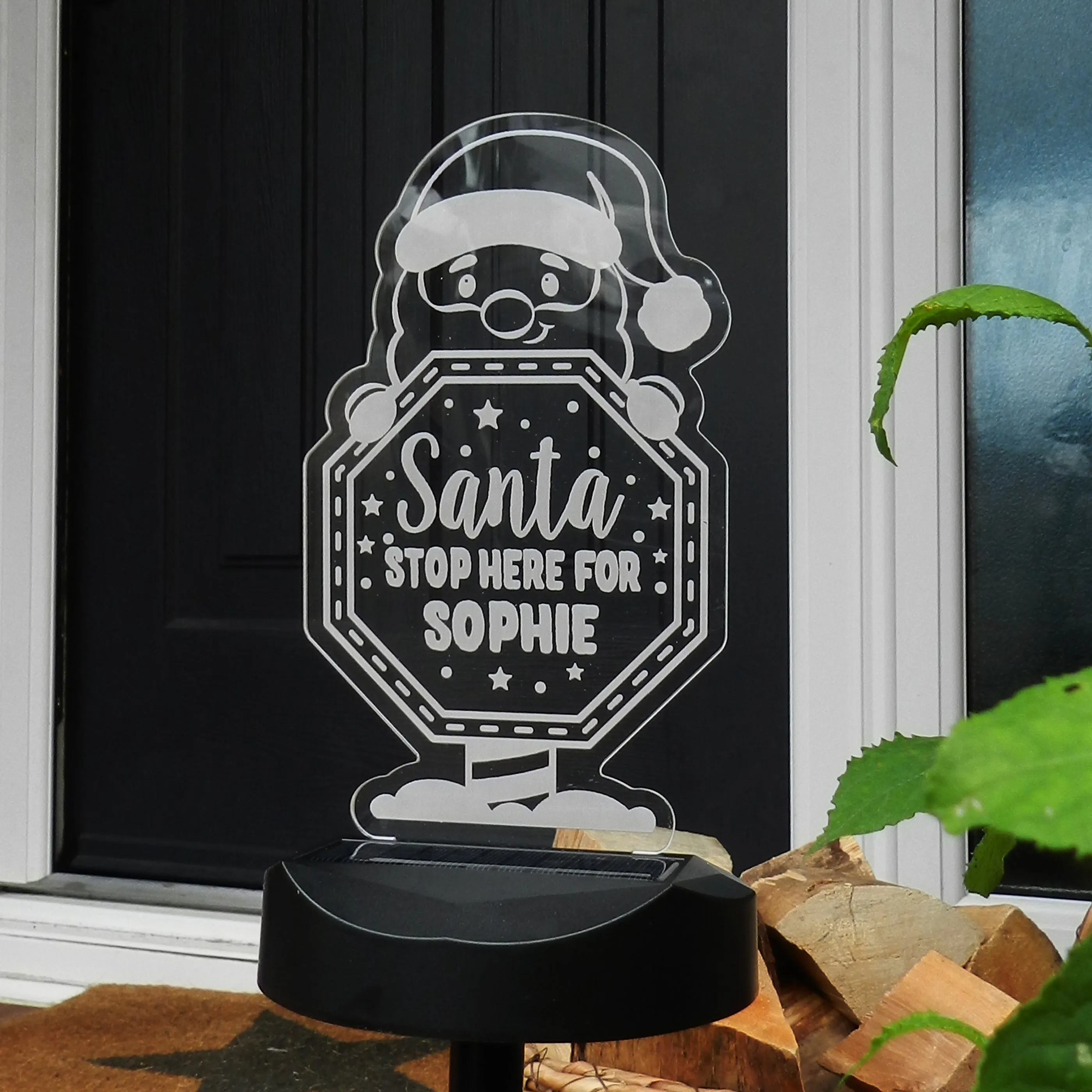 Personalised Santa Stop Here Sign Outdoor Solar Light