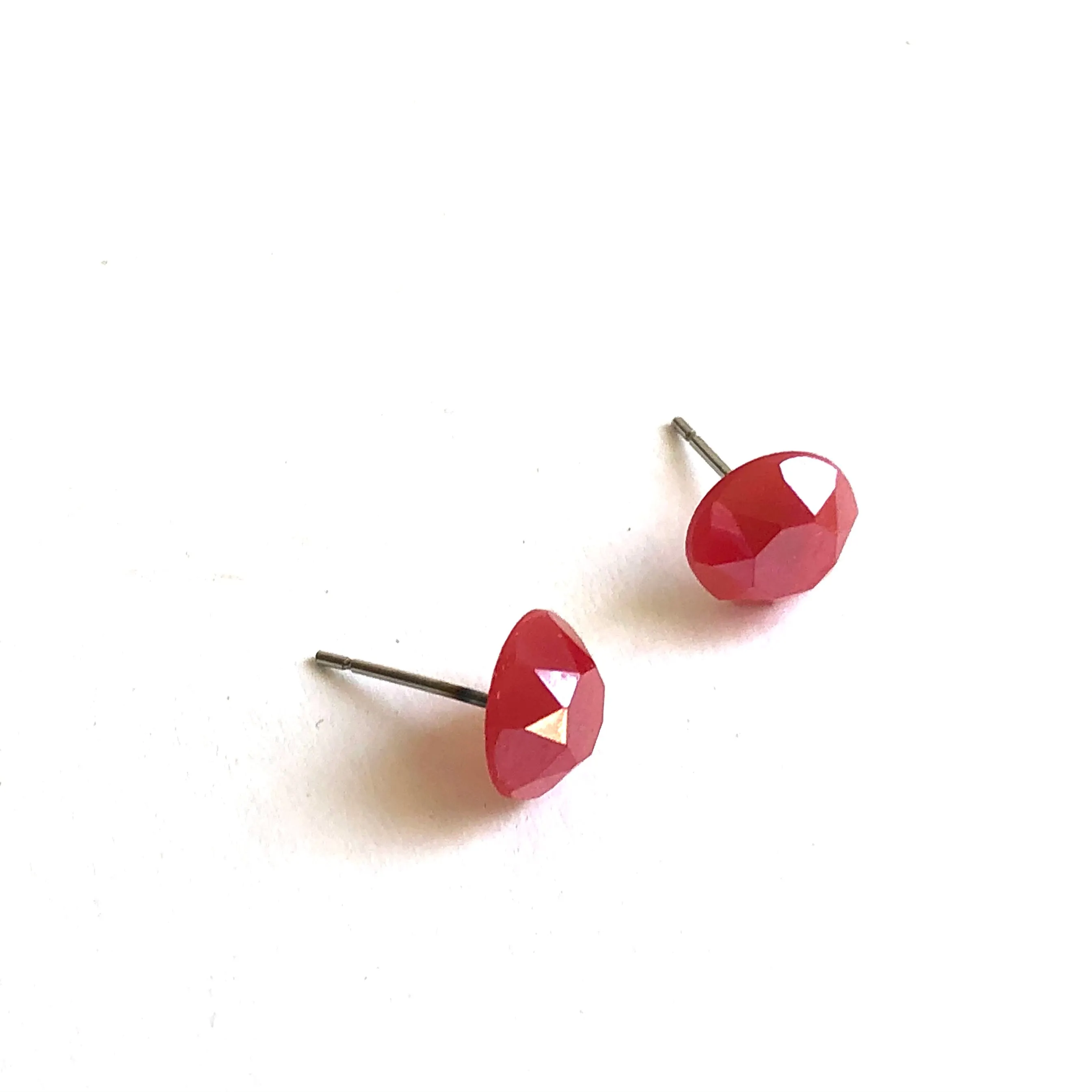 Ruby Red Luster Faceted Gem-Style Lily Stud Earrings