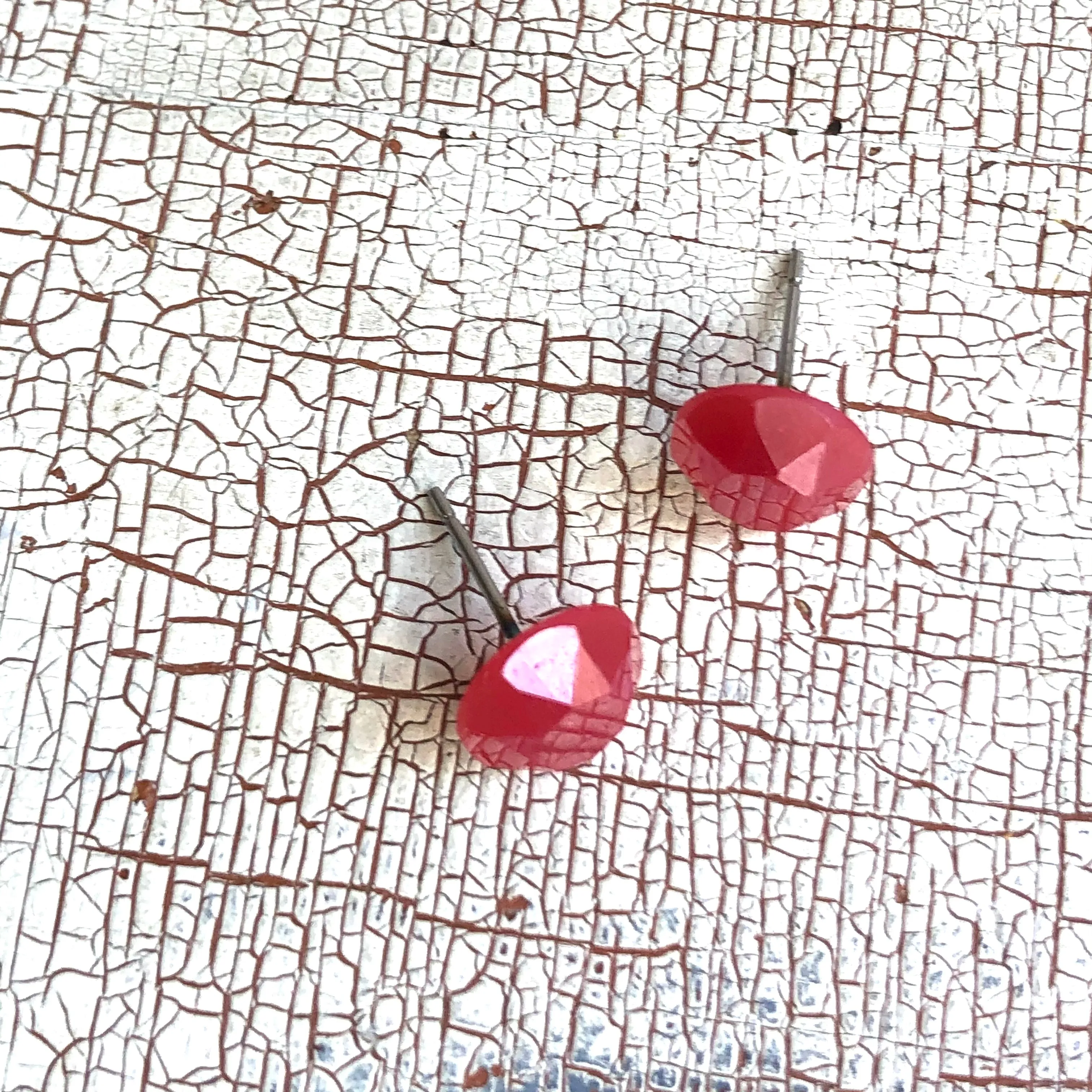 Ruby Red Luster Faceted Gem-Style Lily Stud Earrings