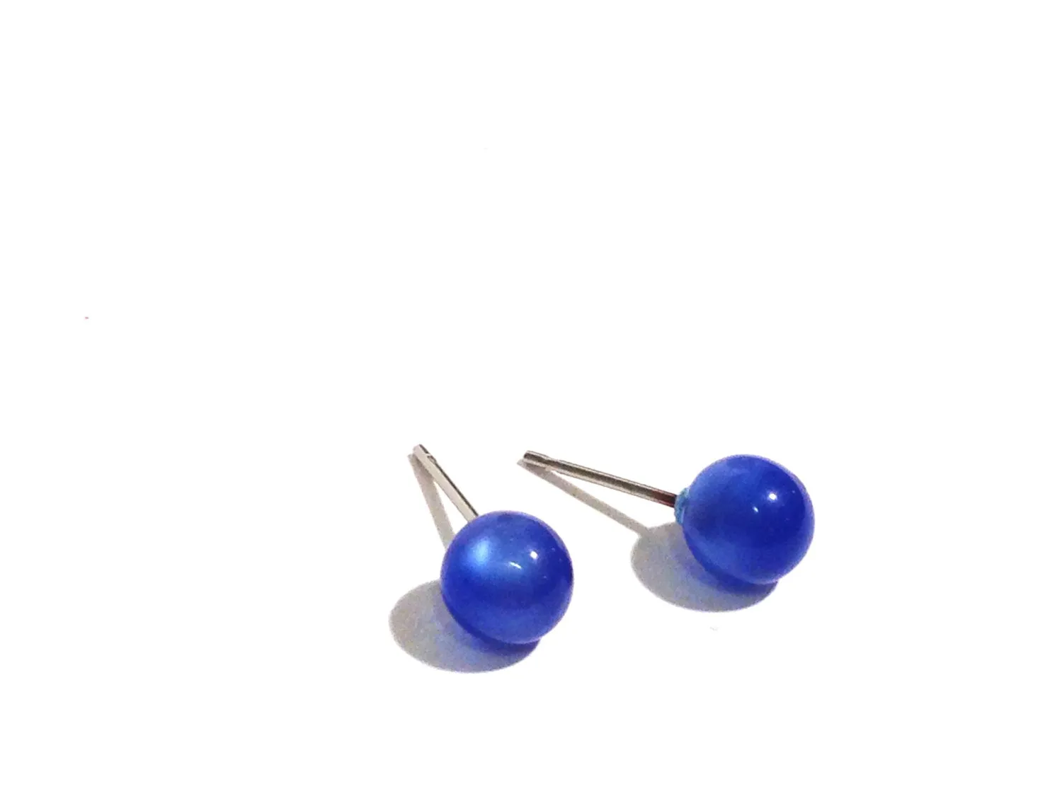 Sapphire Blue Moonglow Dotties - lucite post stud earrings