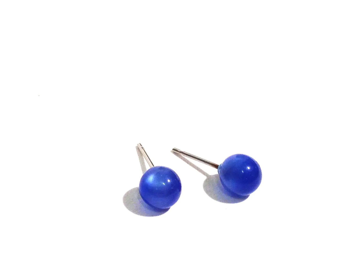 Sapphire Blue Moonglow Dotties - lucite post stud earrings