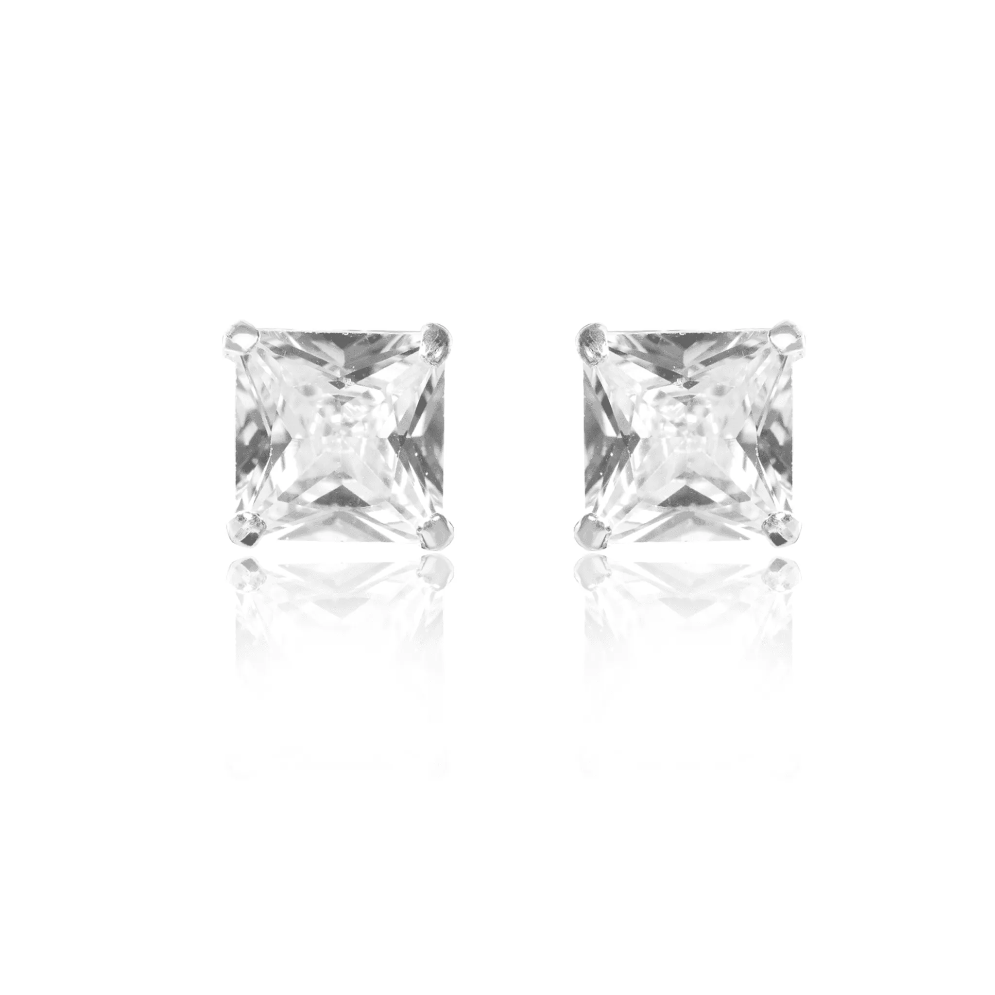 Silver Solitaire Square Earrings (4,5,6,7 MM)