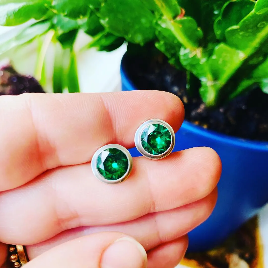 Simulated Emerald and Sterling Silver Posts