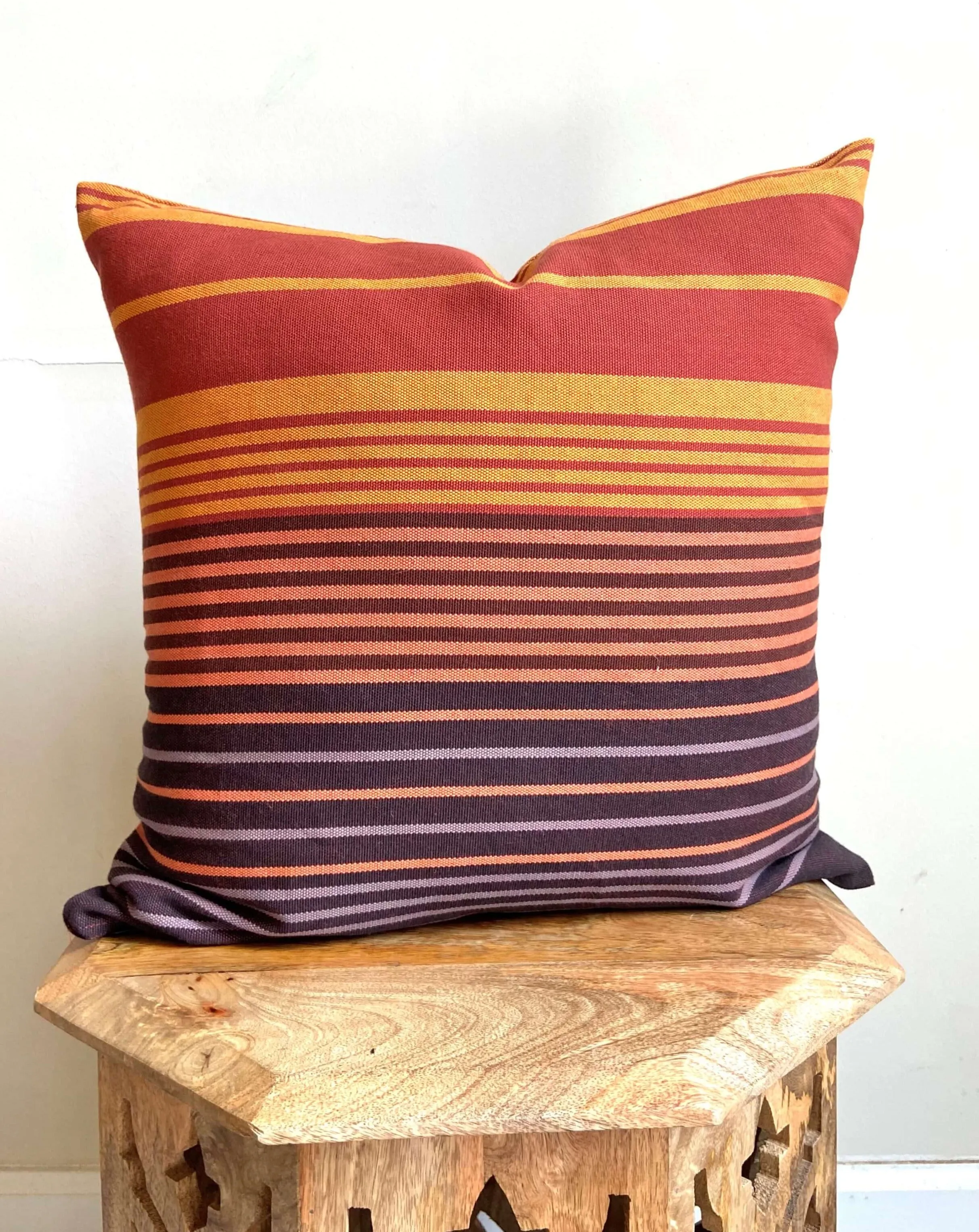 Striped Orange and Brown Pillow Cover | SUNSET