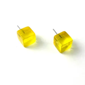 Sunshine Yellow Transparent Jumbo Cube Stud Earrings