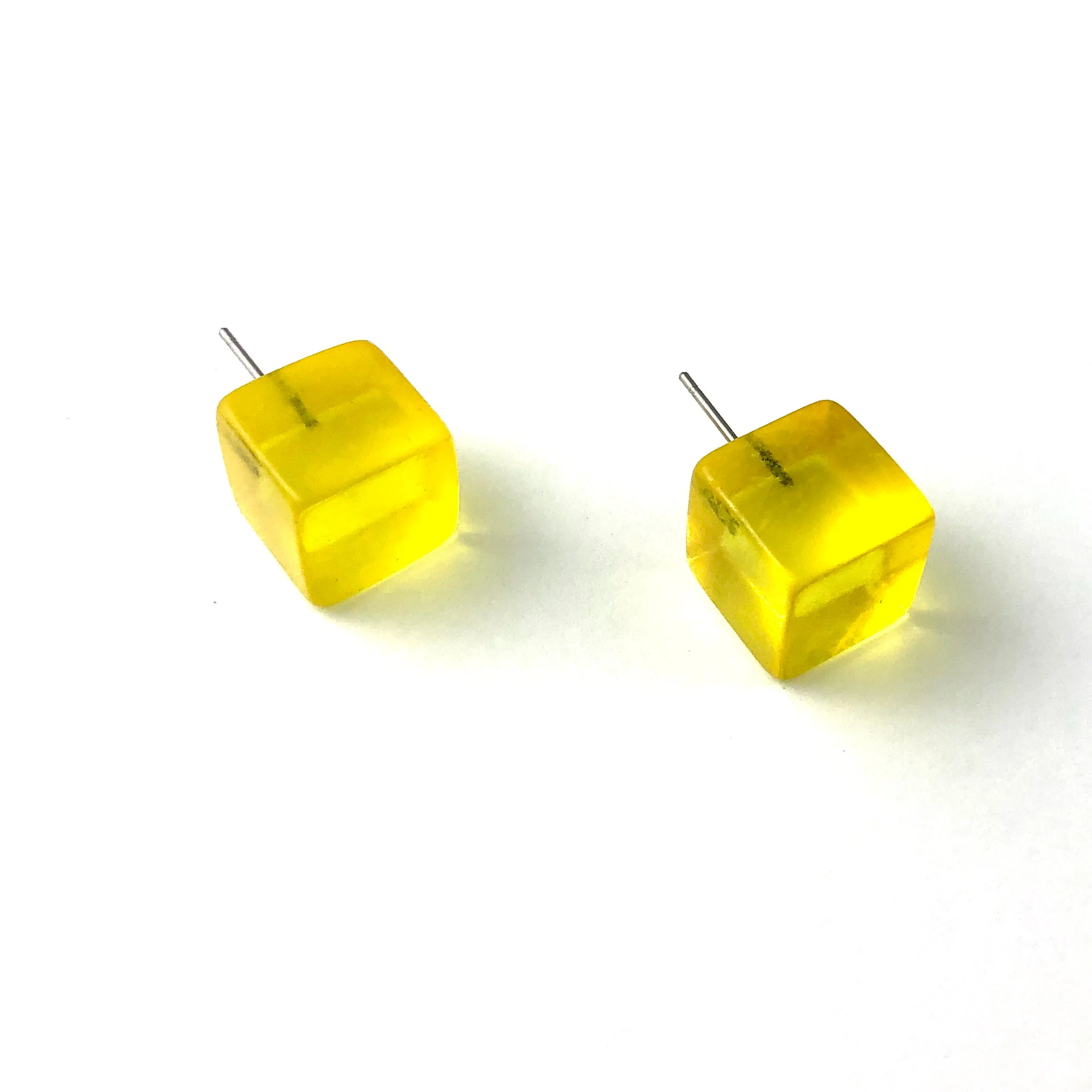 Sunshine Yellow Transparent Jumbo Cube Stud Earrings