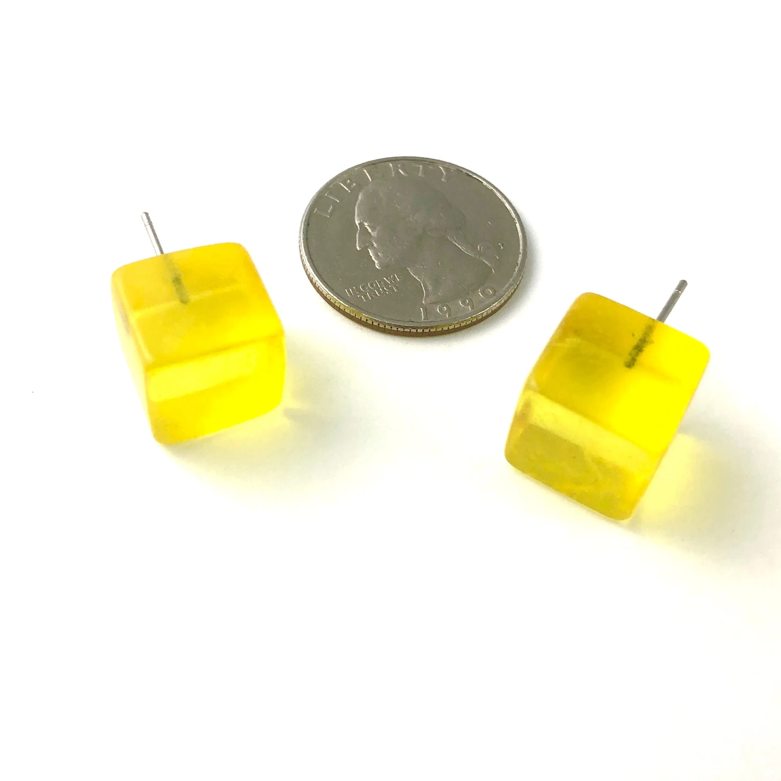 Sunshine Yellow Transparent Jumbo Cube Stud Earrings