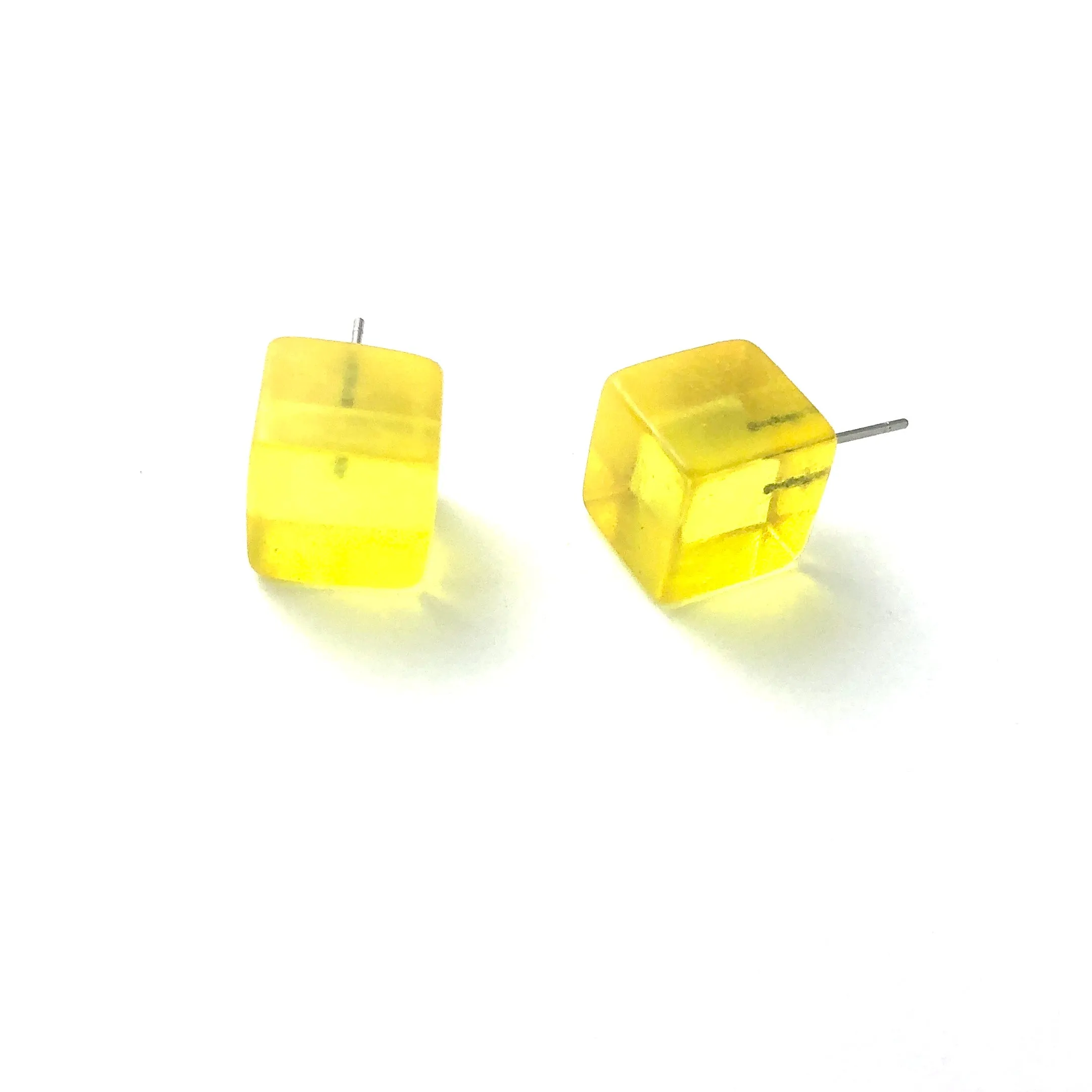 Sunshine Yellow Transparent Jumbo Cube Stud Earrings