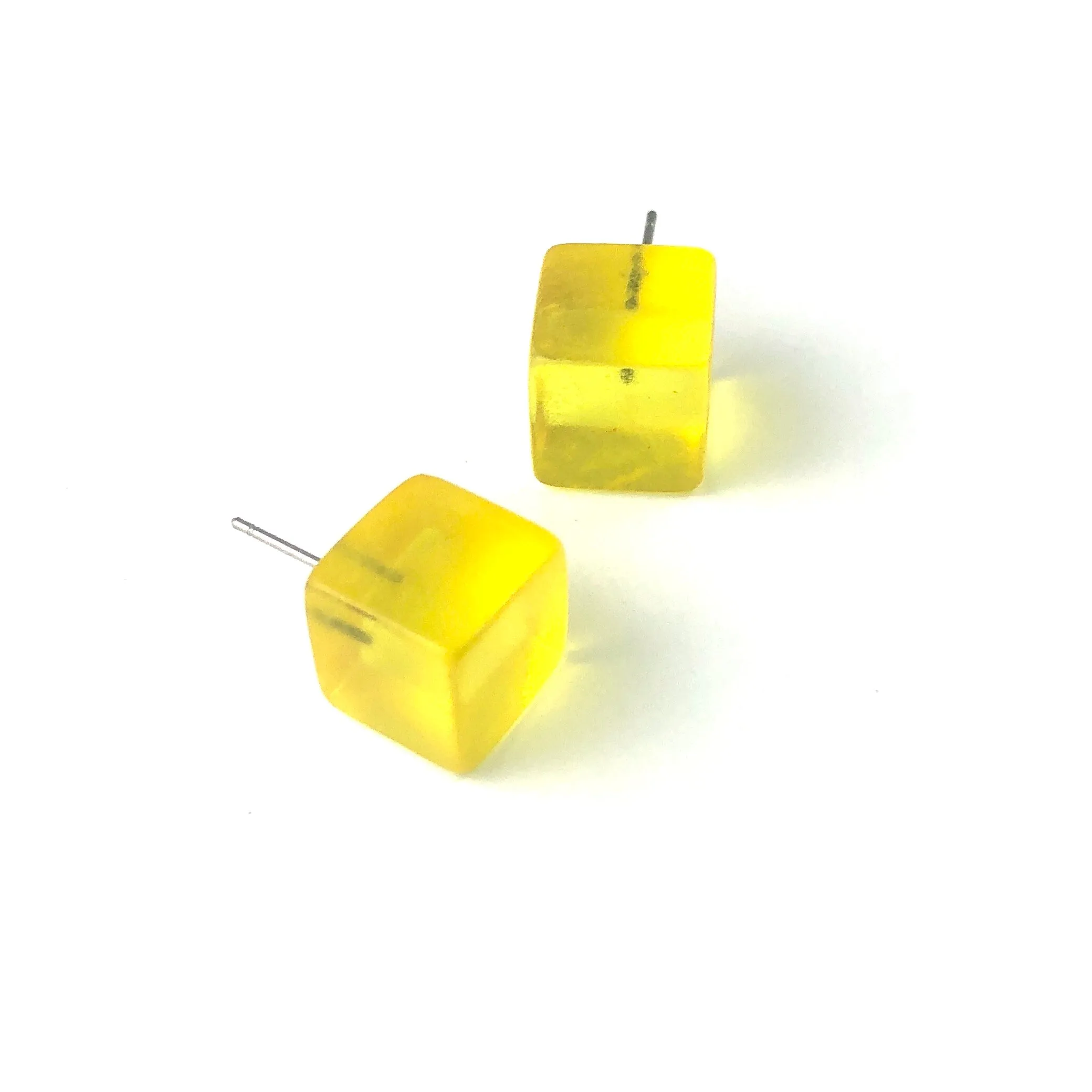 Sunshine Yellow Transparent Jumbo Cube Stud Earrings