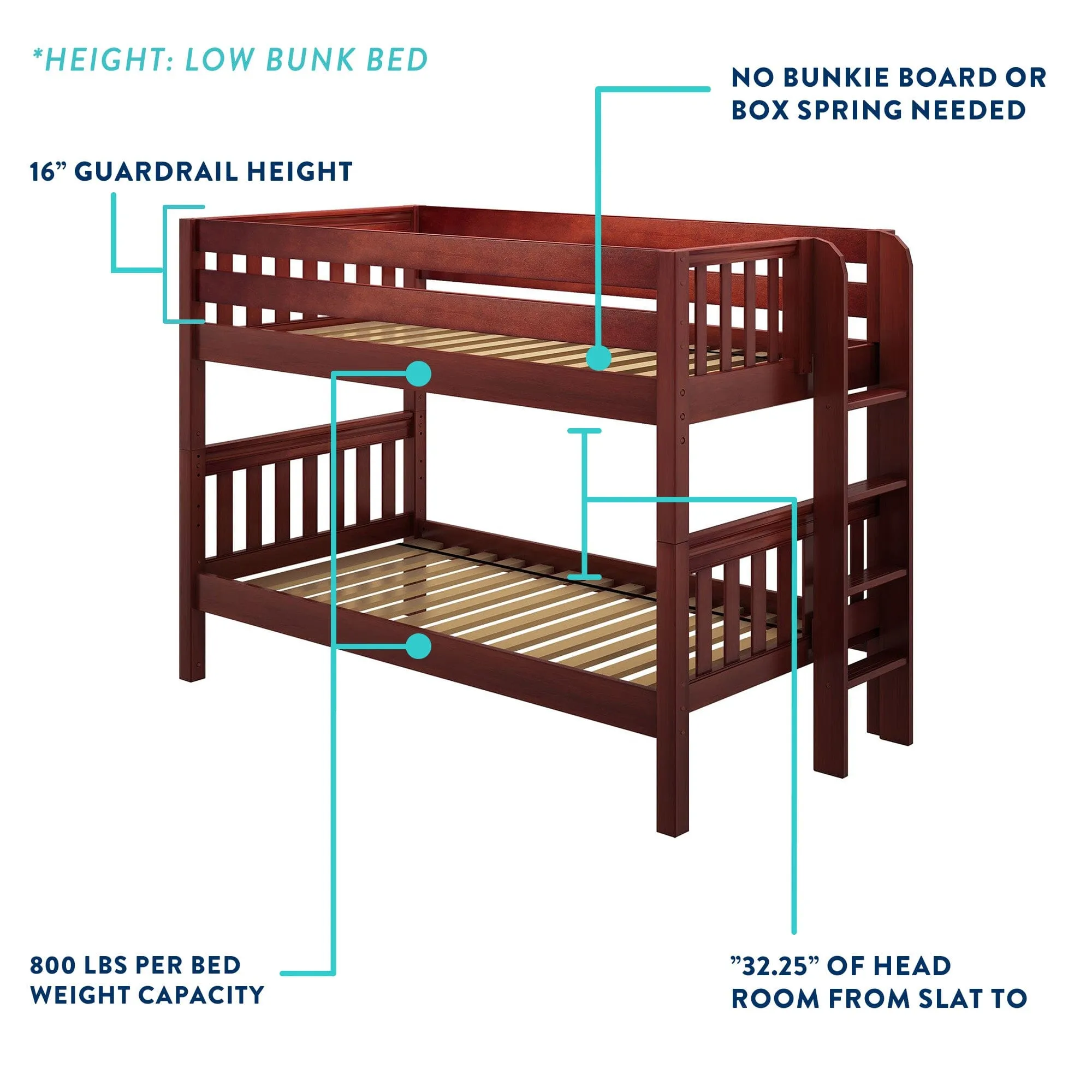 Twin over Full Low Bunk Bed with Slide Platform