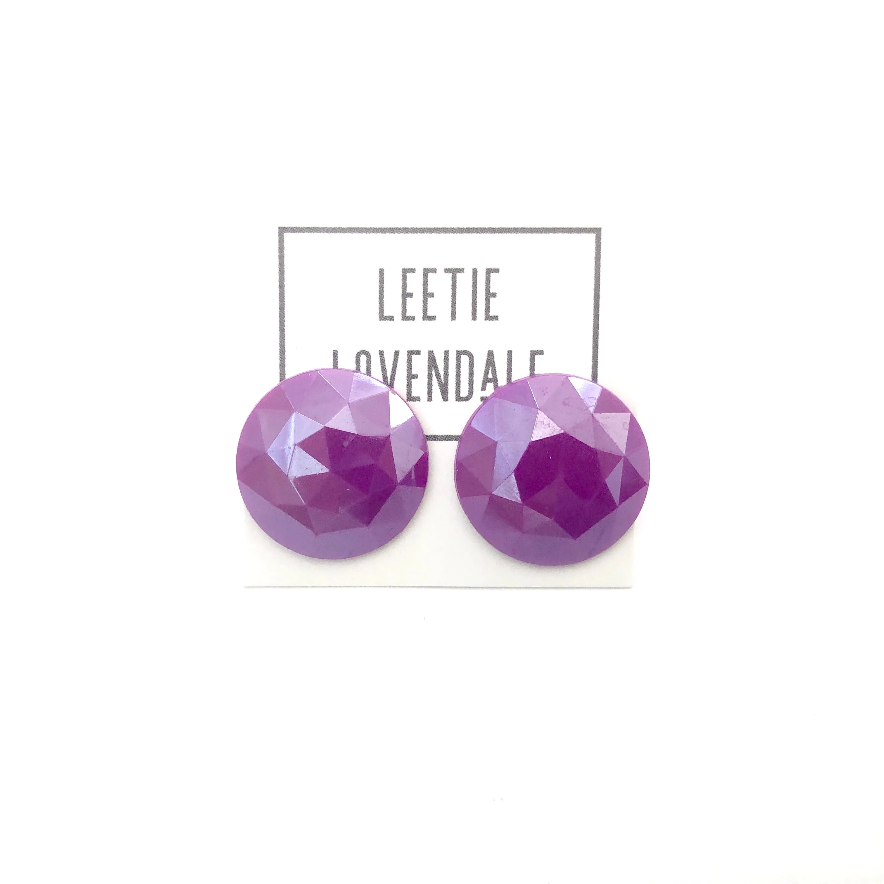 Violet Faceted Retro Button Stud Earrings