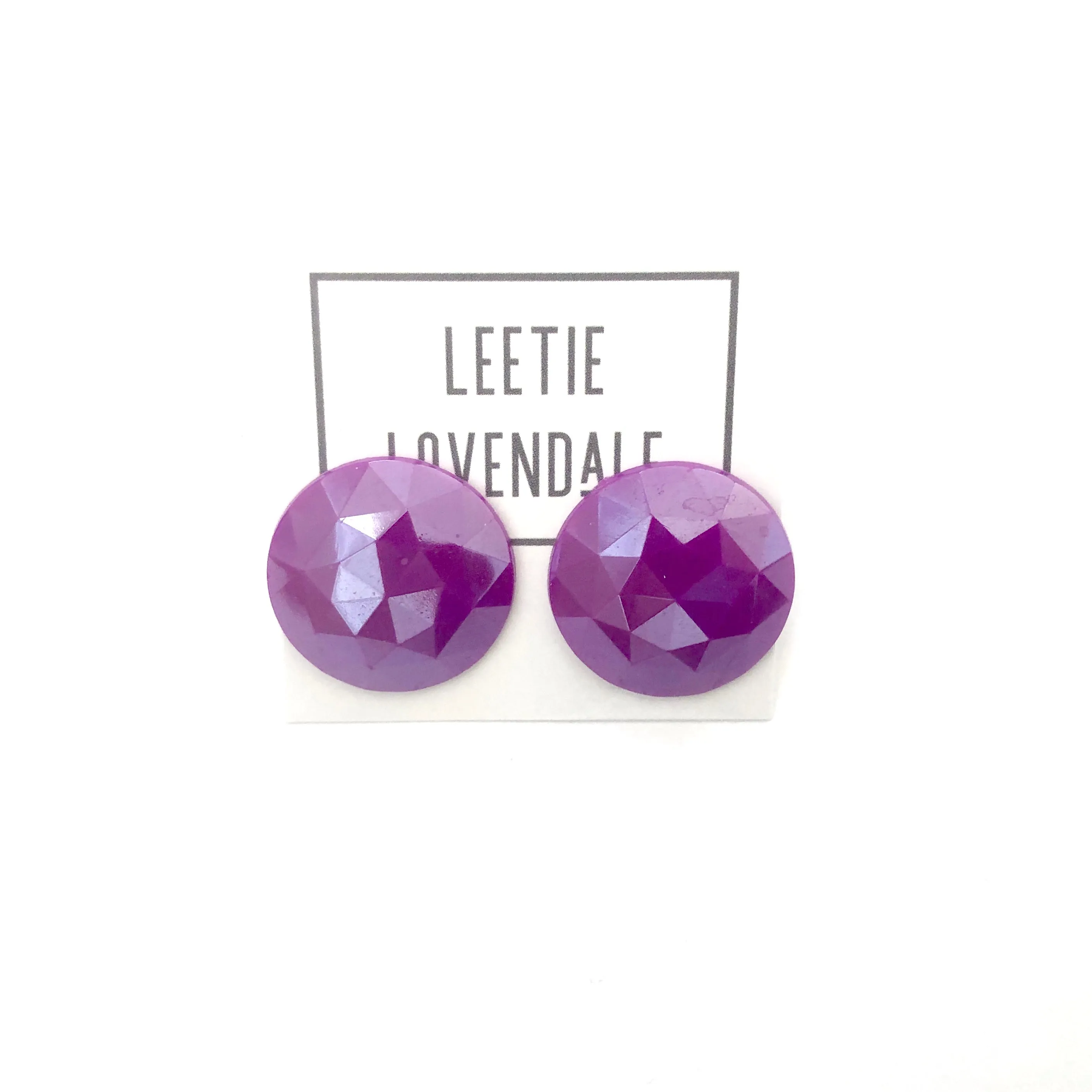 Violet Faceted Retro Button Stud Earrings