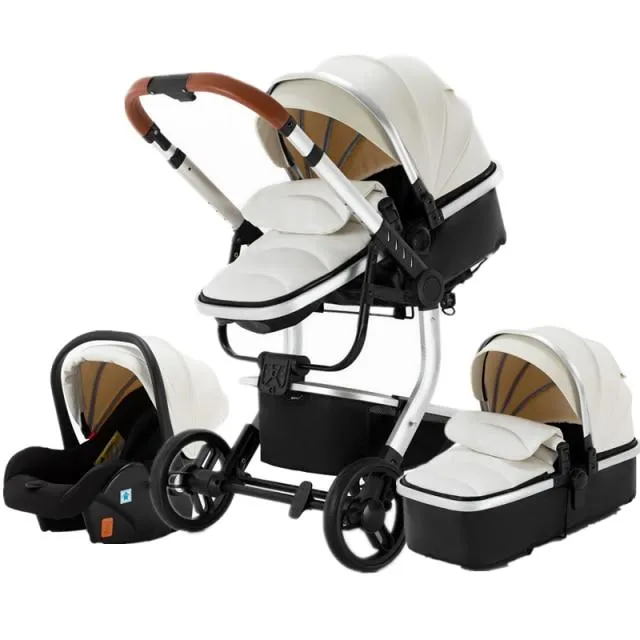 White Upgraded Luxury 3-in-1 Baby Stroller