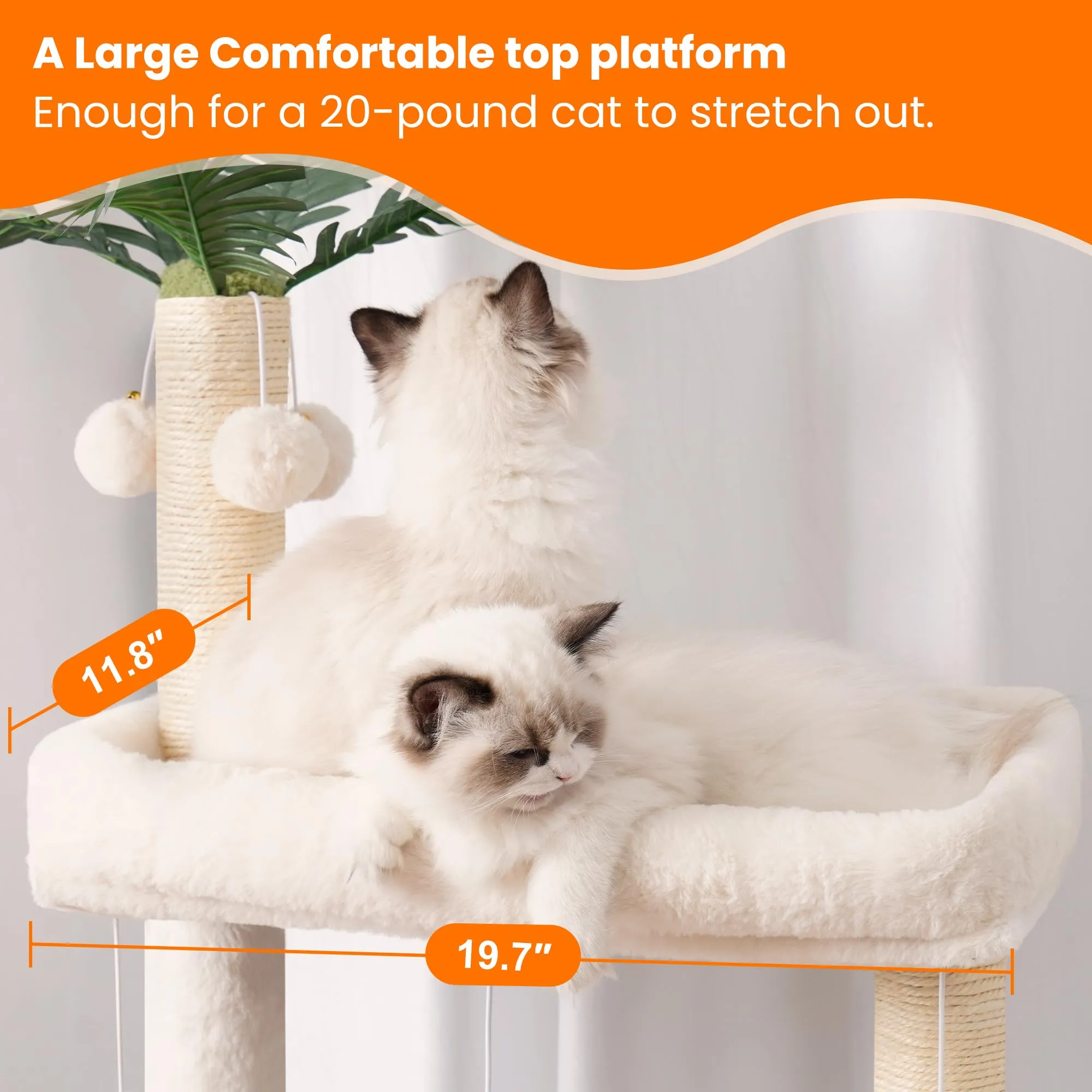 Wood Cat Tree for Indoor Cats, Cat Condo for Large Cats with Self Groomer,Modern Cat Scratching Tower with Basket